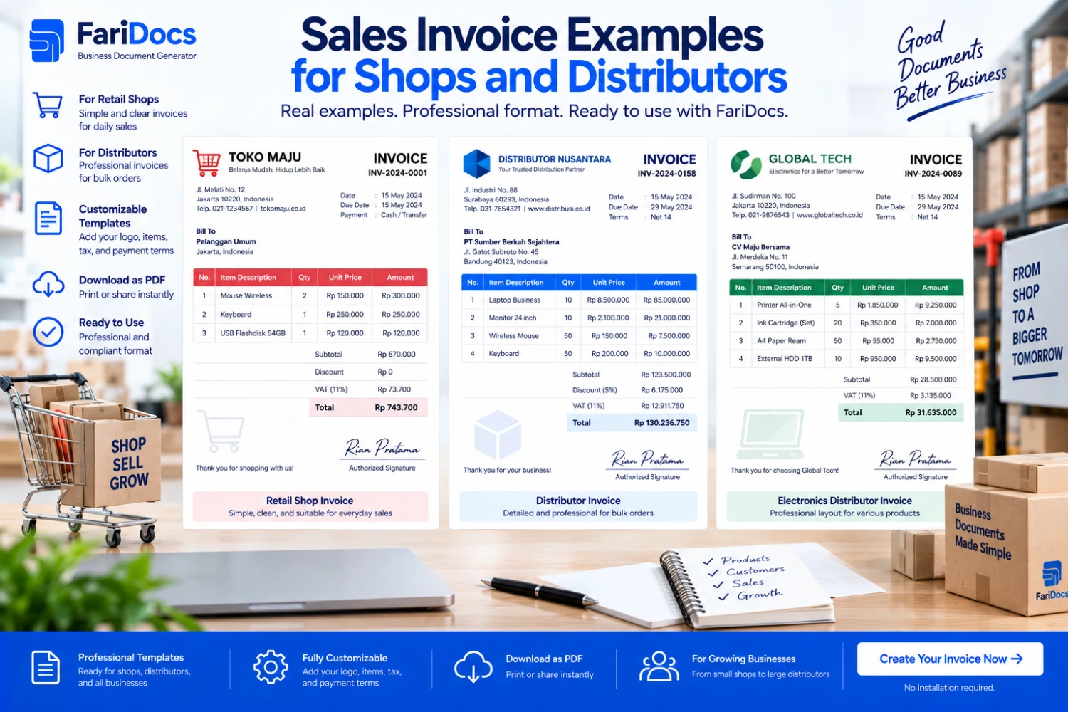 Contoh Invoice Penjualan Barang untuk Toko dan Distributor