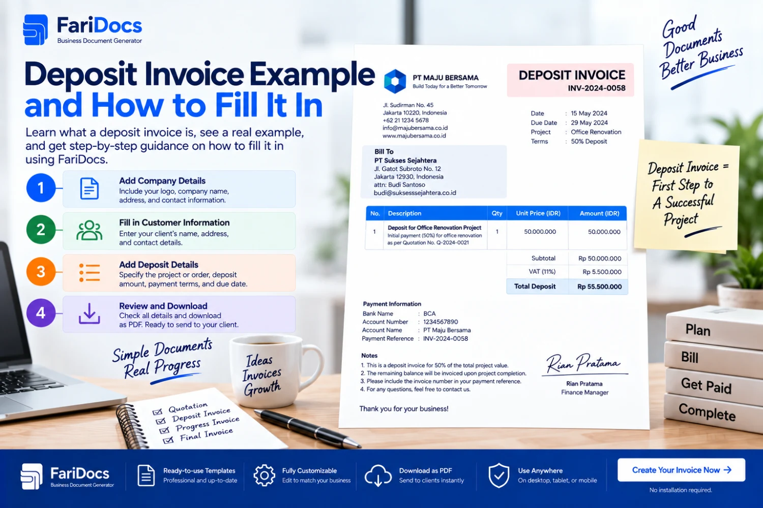Contoh Invoice DP atau Uang Muka dan Cara Mengisinya